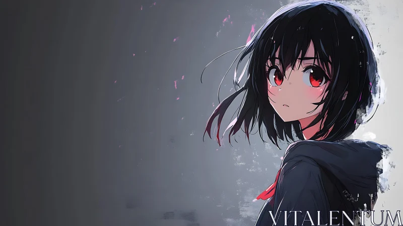 Melancholic anime girl looks back against a dim, hazy void