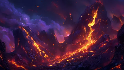 Volcanic Majesty: Where Earth's Fire Dances with Purple Skies.