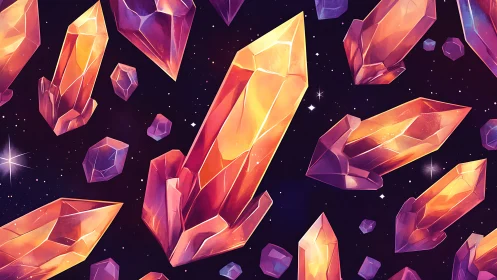 Iridescent crystal shards drift across a cosmic gradient field