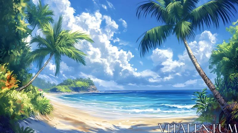 Tropical Paradise Beach With Palm Trees and Turquoise Waters