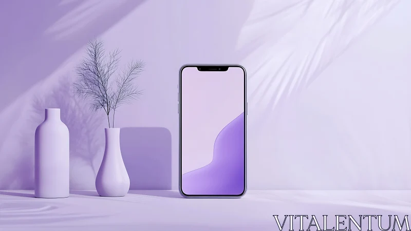 Monochromatic smartphone display mockup in minimalist purple tonal environment