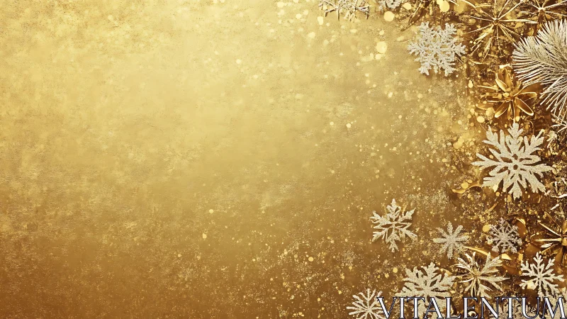 Gold holiday background shows glitter snowflake border