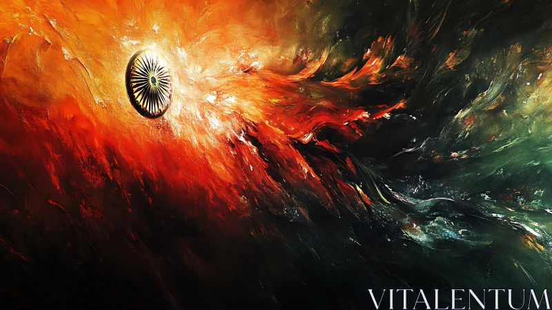 Solar vortex wheel bursts through a storm of molten color