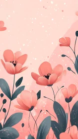 Pink flowers with stems and leaves on gradient background.