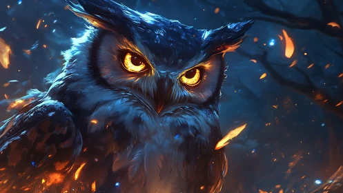 Luminous nocturnal owl rendered in high-contrast digital chiaroscuro