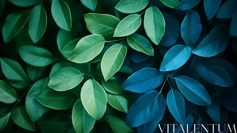 Green and blue foliage pattern with contrasting leaf tones.