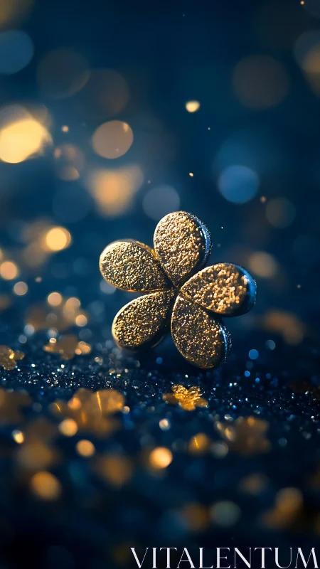 Glitterlit gold flower standing bold in midnight bokeh storm.