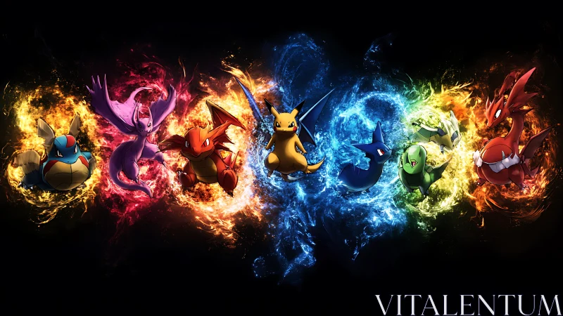 Elemental creature ring ignites a neon cosmic showdown.