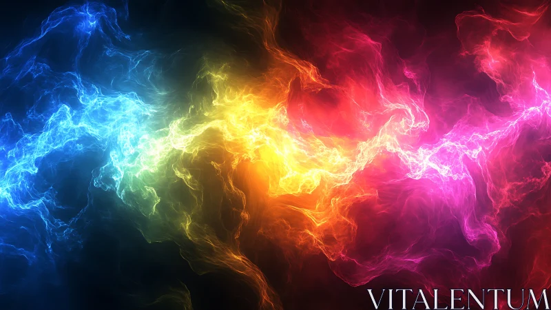 Prismatic lightning river dancing through cosmic darkness.