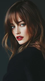 Portrait depicts a woman in three-quarter profile against dark