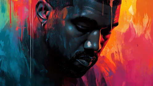 Chromatic portrait study of contemplative male profile rendering.