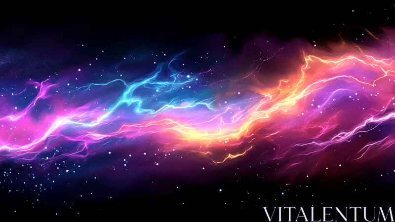 Glowing cosmic river of neon light drifting through space.