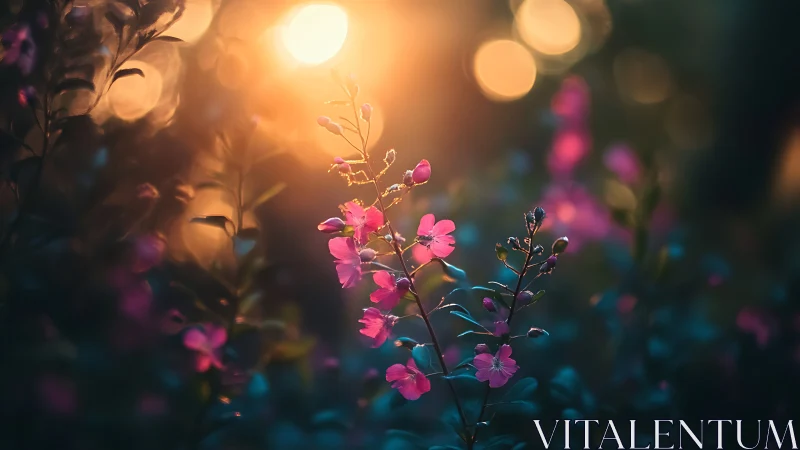 Golden Hour Whispers - Magenta Blooms Dancing Through Twilight