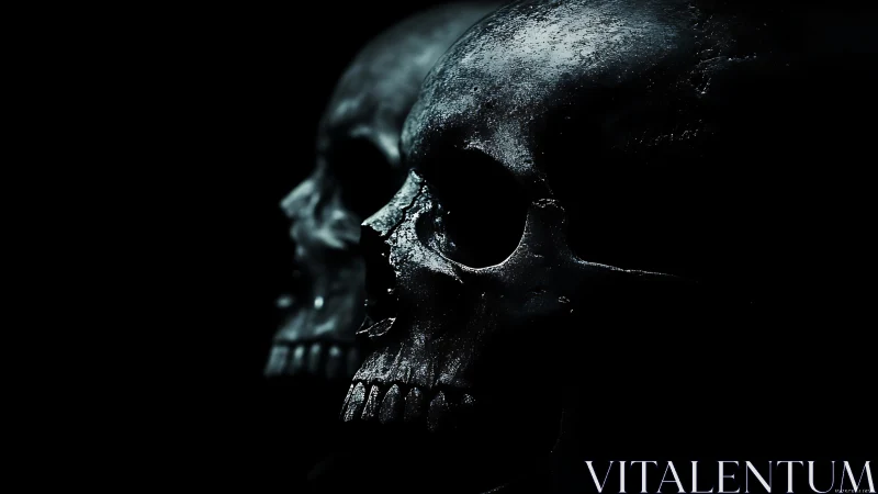 Photoreal skull study in low‑key chiaroscuro side profile lighting.