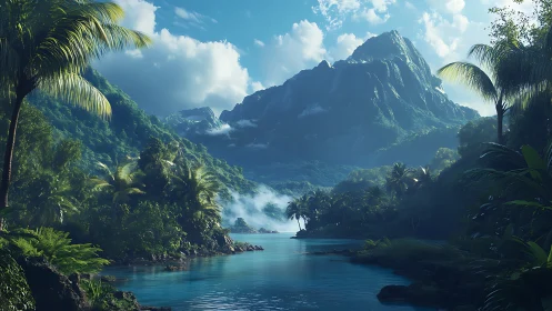 Tropical Paradise: Emerald Waters Meet Majestic Mountain Peaks