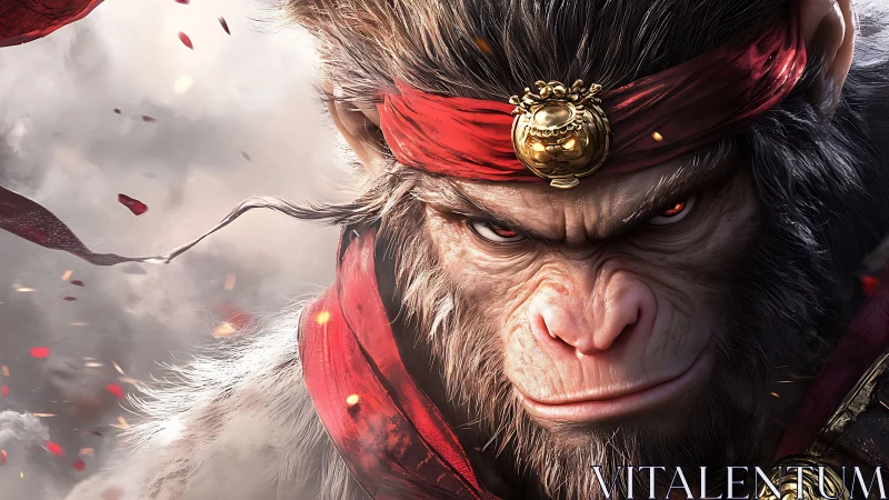Warrior monkey close-up with red headband and armor.