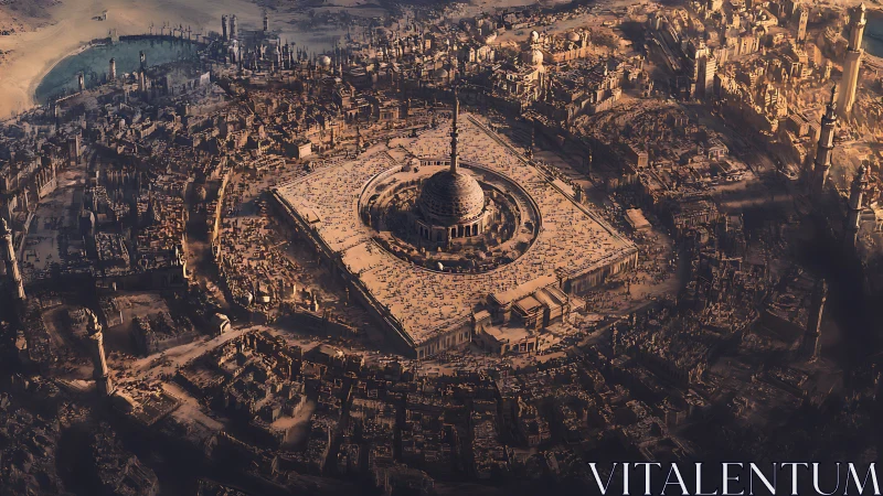 Sunken desert megacity swirling around a sacred dome.