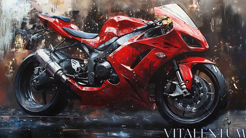 Red sport motorcycle in expressive digital painting style.