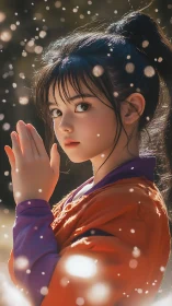 Soft-lit daydream pauses in a snowfall of golden bokeh