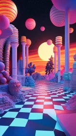 Chromatic neoclassical vaporwave plaza under stratified planets.