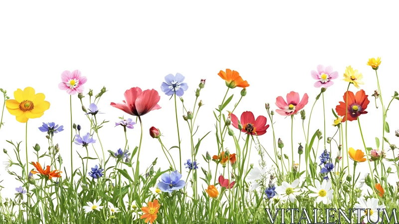 Polychromatic Mixed-Species Wildflower Assembly with Isolated White Background