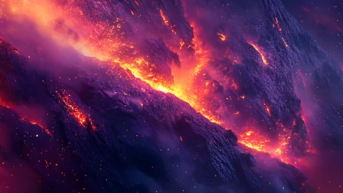 Molten Lava Cascade: Volcanic Eruption Terrain with Incandescent Flow.