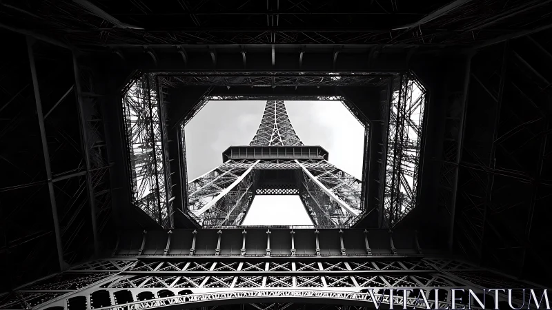Orthographic underside study of Eiffel lattice tower structure.