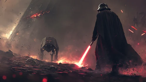 Sith warrior dominates molten battlefield with red lightsaber.