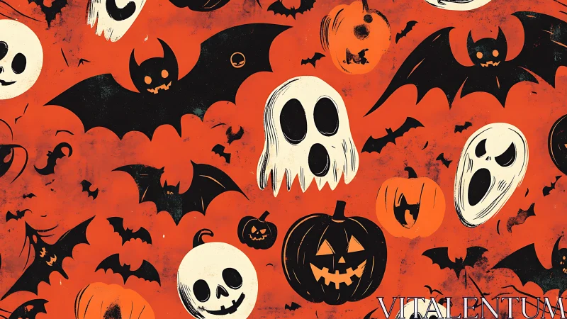 Halloween bats and ghosts pattern in bold vector flat style.