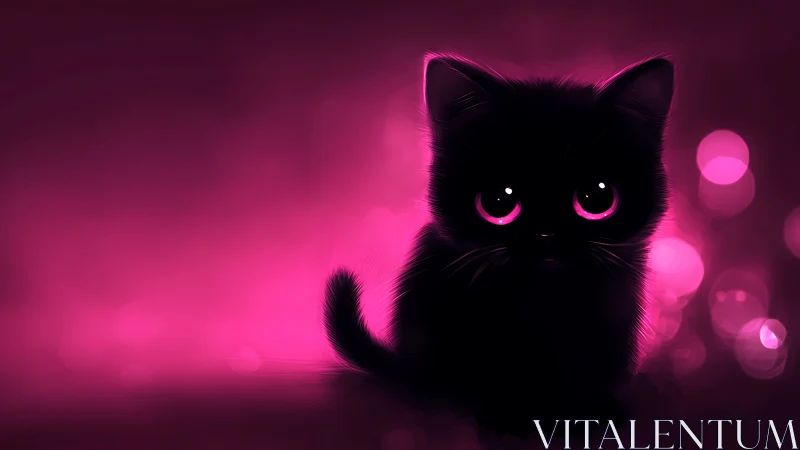 Luminous Feline Silhouette: Neon-Eyed Wonder in Magenta Glow.