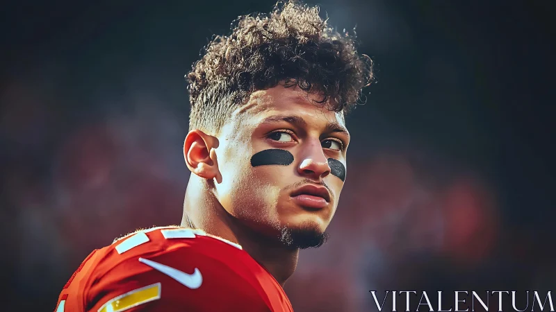 Side-lit American football player captured in intense profile
