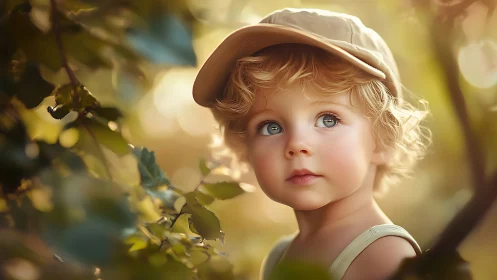Sunlit Wonder: Young Explorer in Golden Reverie.