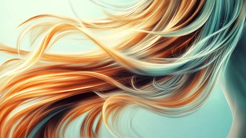 Curved multicolored hair strands extend across a pale field