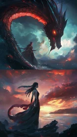 Twilight pact between dragon and shorelit wanderer.