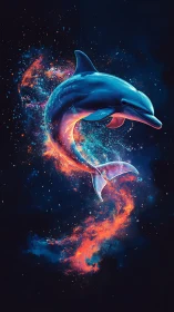 Cosmic dolphin arcs through glowing nebula currents.