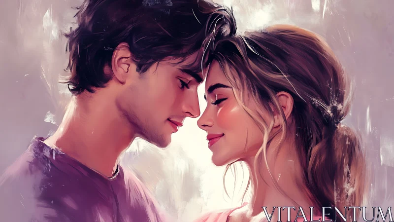 Two people face-to-face in intimate moment rendered digitally