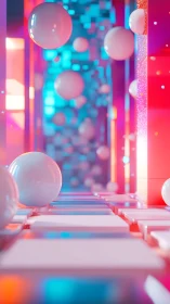 Neon sphere corridor drifting through candy-glow geometry.