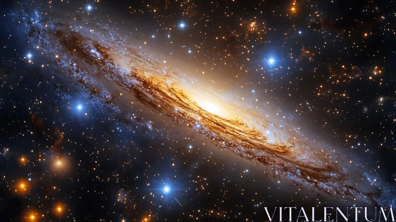 Spiral galaxy in luminous starfield with warm core glow.