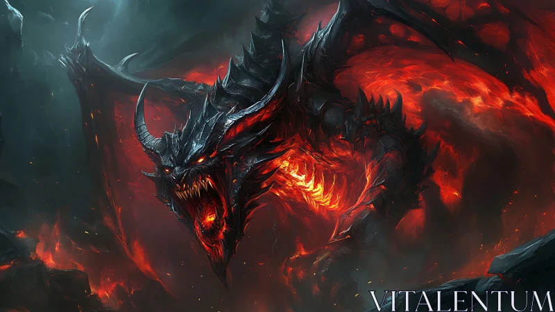 Infernal dragon eruption in high-detail fantasy digital painting.