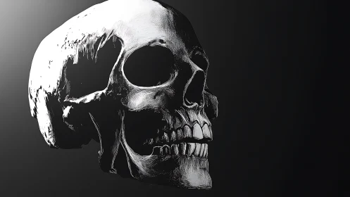 Gentle shadows trace a luminous skull in quiet space.