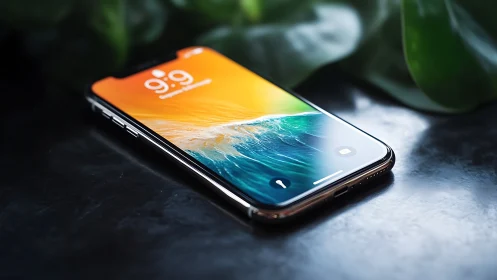 Premium smartphone displaying digital interface with luminous gradient display.