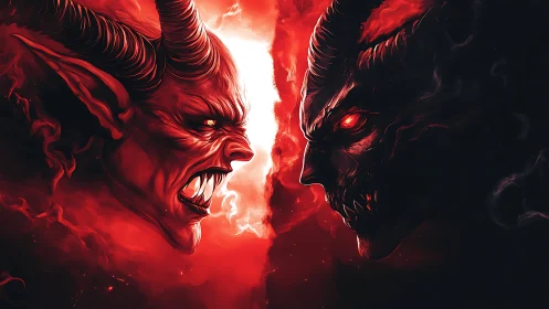 Bilateral infernal confrontation under saturated red luminance.