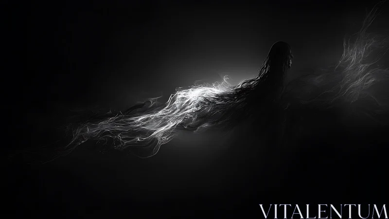 Dark silhouette figure with glowing trailing light strands.