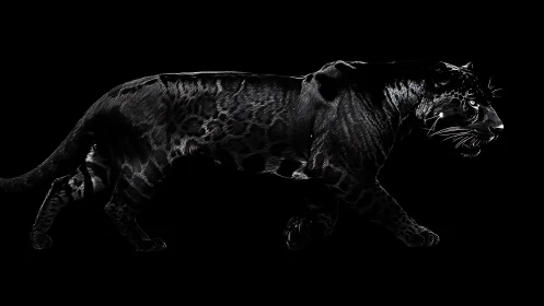 Midnight black panther walking in quiet, confident grace.