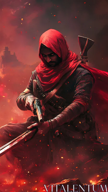 Scarlet rogue rests in embers, ready for the next battle