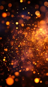 Defocused bokeh particle field with warm orange luminous orbs in depth