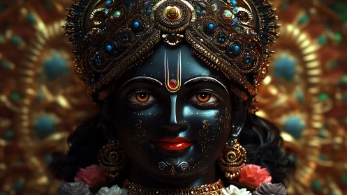 Digital rendering depicts ornate blue-skinned deity portrait