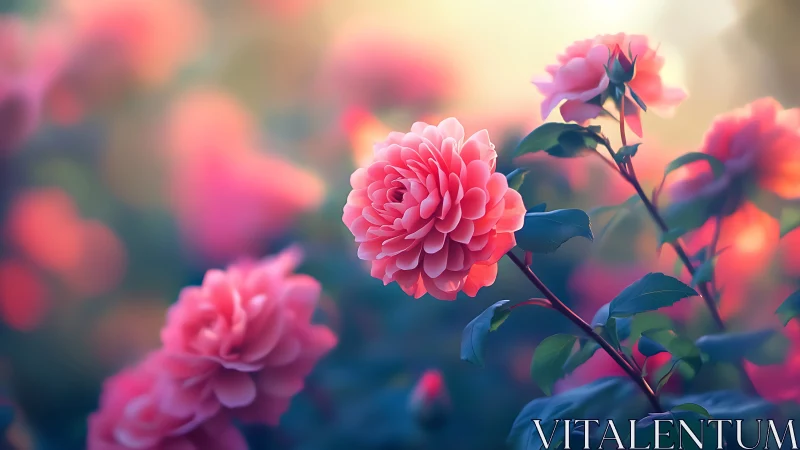 Pink Dahlia Garden Soft Focus Bloom.