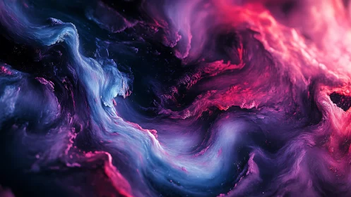 Swirling pink and blue nebula forms twisting luminous waves