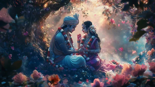 Radha Krishna in Enchanted Garden of Blooms.